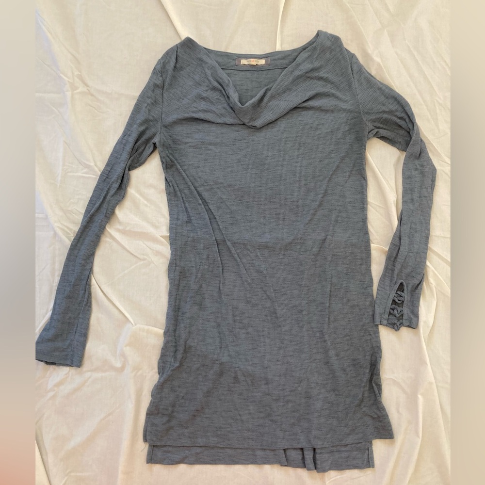 Women's Blue Long Sleeve Tunic with Laced Wrists